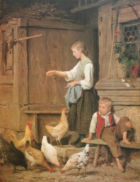 Anker Mädchen Hühner fütternd 1865