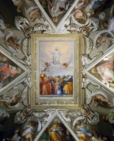 Ascension of Jesus among the apostles and the Virgin