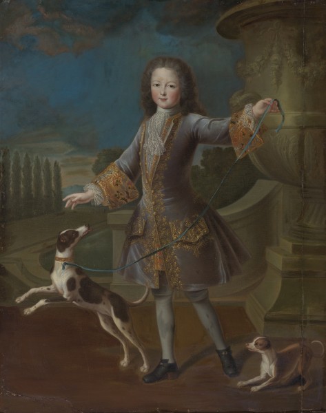 Attrib. to Pierre Gobert - Portrait de Louis XV avec deux chiens
