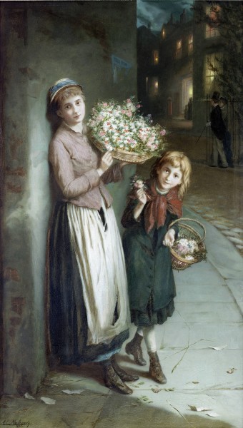 Augustus Edwin Mulready Flower girls - a summers night 1885