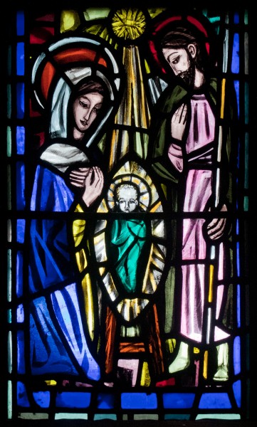 Ballinasloe St. Michael's Church North Aisle Fourth Window Holy Family by Patrick Pollen Detail Nativity 2010 09 15