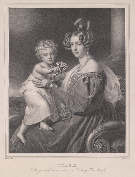 Bodmer nach Stieler Erzherzogin Sophie mit ihrem Sohn Erzherzog Franz Joseph c1832