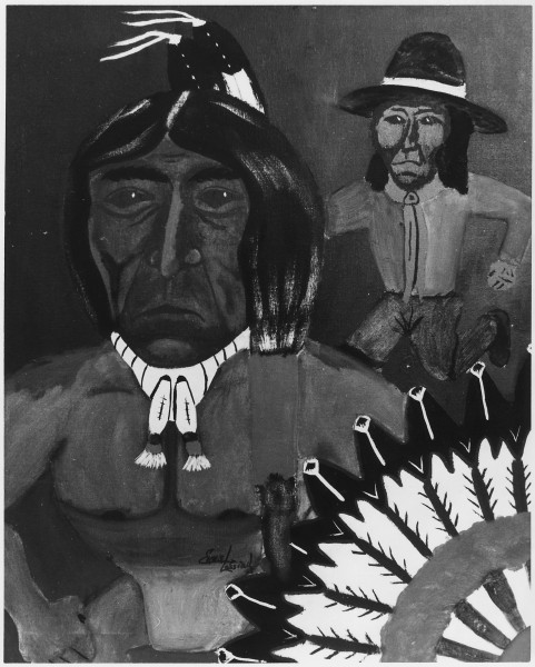 Cherokee High School Student's Painting of a Native American Wearing a Headband and Choker. - NARA - 281614