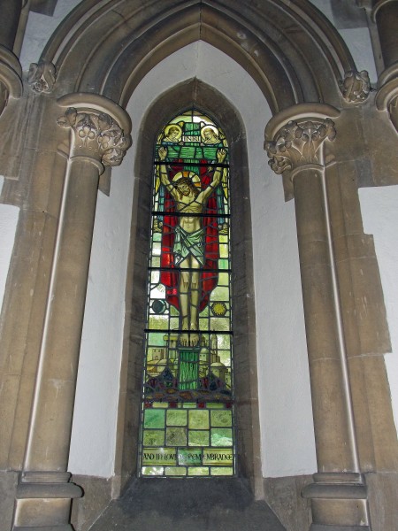 Church of the Holy Innocents, High Beach, Essex, England - chancel stained glass Crucifixion 1