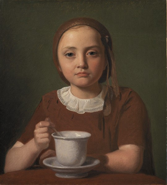 Constantin Hansen, En lille pige, Elise Købke, med en kop foran sig, 1850, KMS3388, SMK