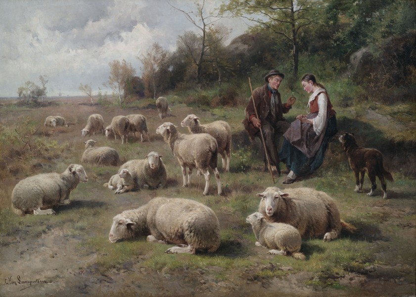 Cornelis van Leemputten Schäferpaar mit Herde
