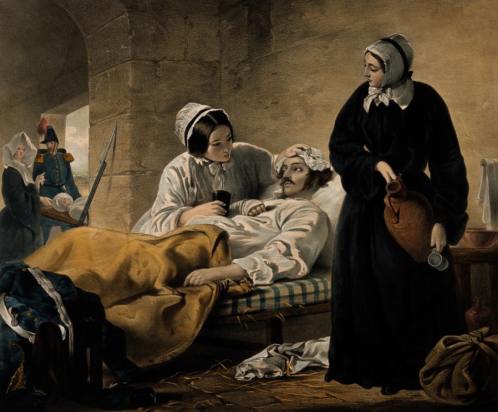 Crimean War; a soldier being nursed in a womens' mission. Co Wellcome V0017077