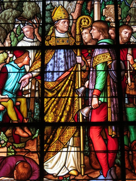 Détail vitrail sud chœur église Saint-Ouen du Tronquay