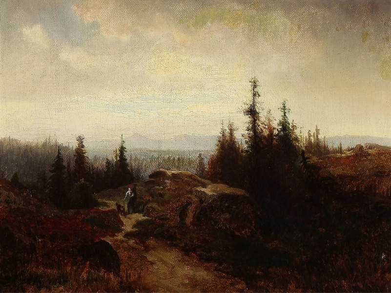 Erik Bodom - Norsk fjellandskap med vandreren (1860)