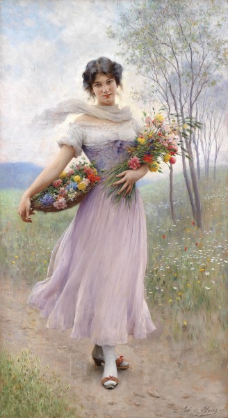 Eugen von Blaas Mädchen in fliederfarbenem Kleid