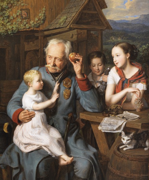 Ferdinand Georg Waldmüller Ein alter Invalide mit drei Kindern 1827