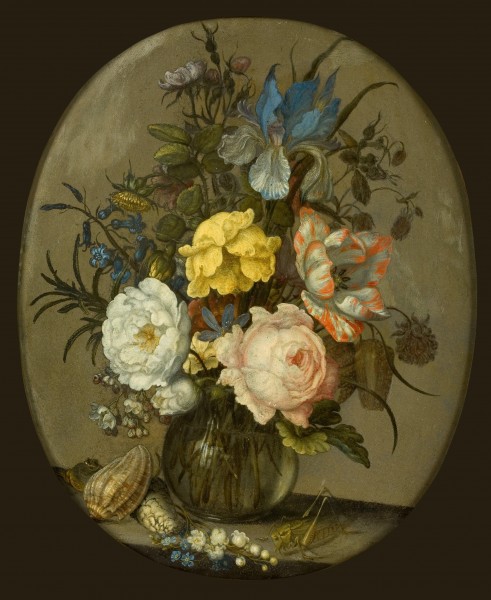Flowers in a Glass Vase and shells