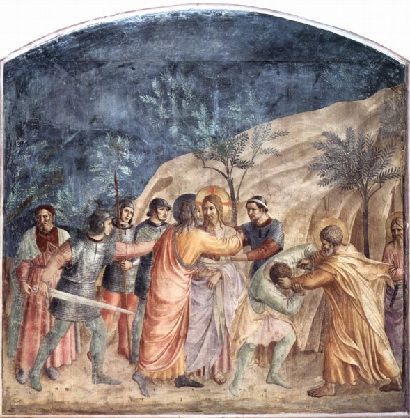 Gefangennahme Christi, mit Judaskuß und Petrus, der dem Knecht Malchus ein Ohr abschneidet / Fra Angelico