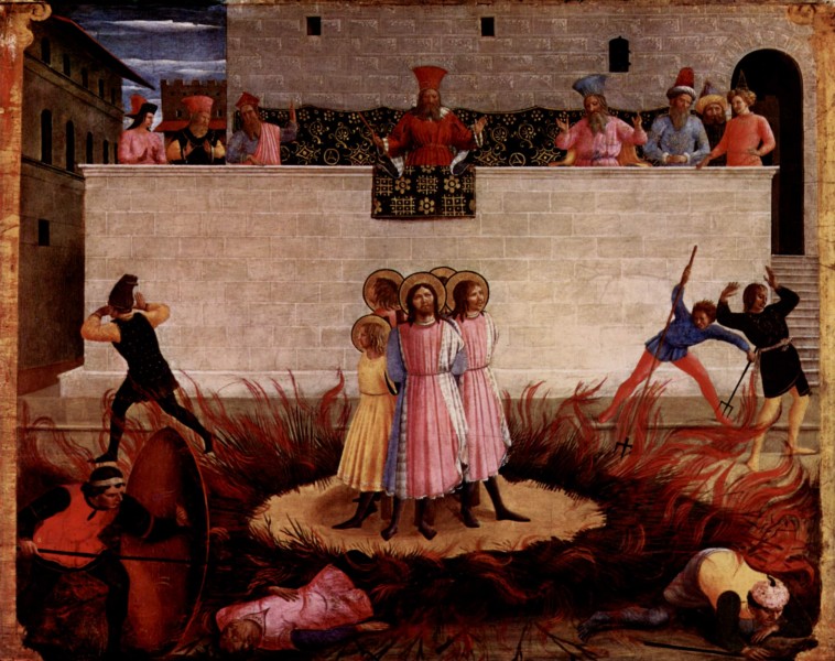 Martyrium der Heiligen Kosmas und Damian, Wundersame Erettung vor dem Feuertod - Fra Angelico