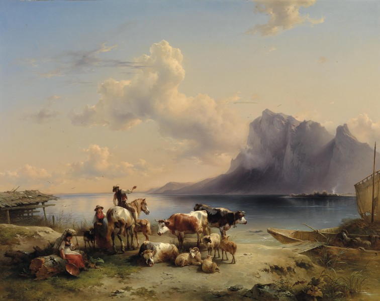 Friedrich Gauermann Hirten und Vieh am Attersee 1852