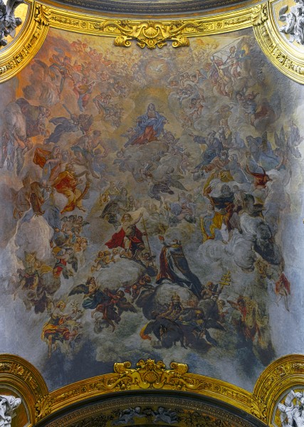 Giacinto Brandi, madonna in gloria coi ss. giovanni battista e silvestro papa, 1680-84