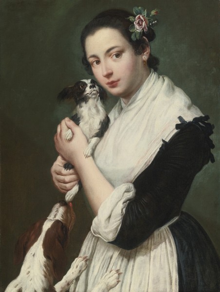 GIACOMO CERUTI MILAN 1698 - 1767 A YOUNG LADY WITH TWO DOGS