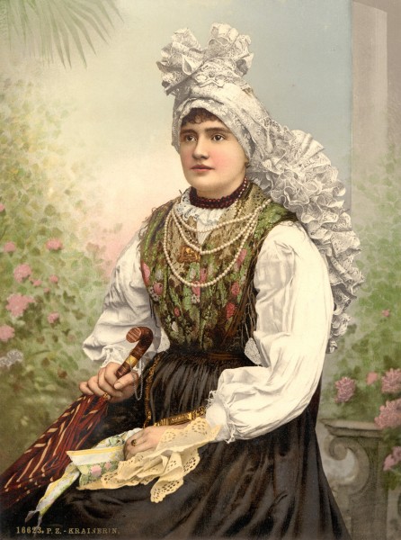 Girls in native costume Carniola Austro-Hungary