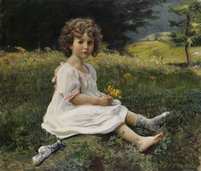 Gottfried Hofer Mädchen auf einer Blumenwiese 1911