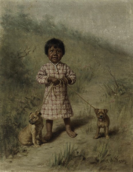 Grace Carpenter Hudson - Greenie with two yellow puppies, 1896