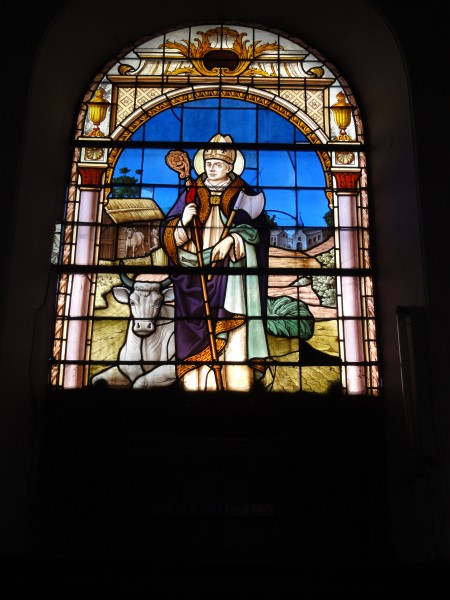 Hecq (Nord, Fr) église, vitrail Saint Saulve
