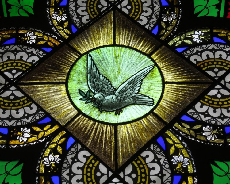 Holy Trinity Catholic Church (Trinity, Indiana) - stained glass, Holy Spirit as a dove