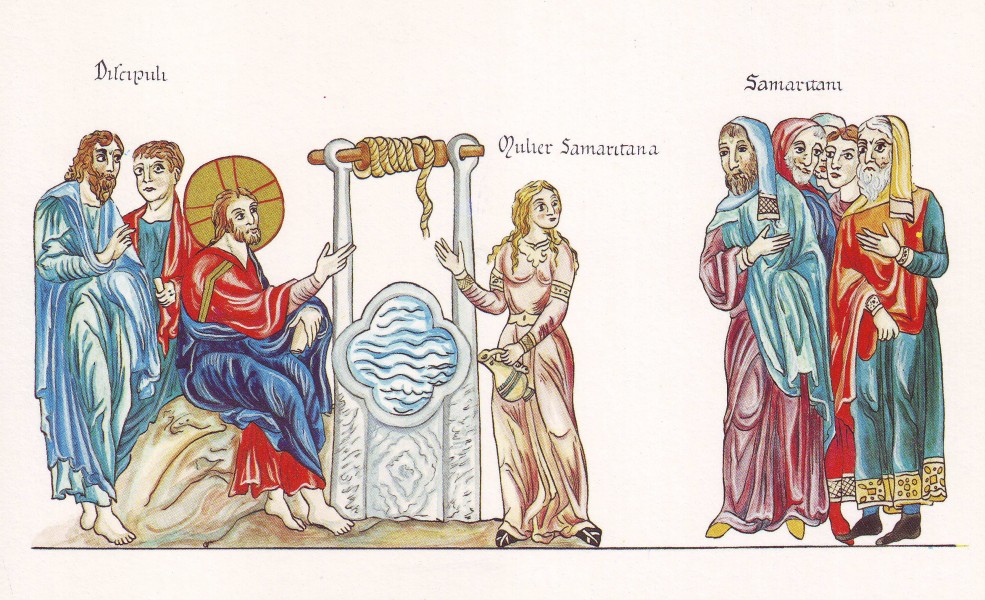 Hortus Deliciarum, Jesus und die Samariterin am Jakobsbrunnen