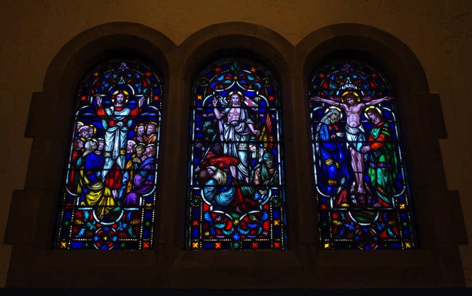 Immaculate Conception Church (Columbus, Ohio) - stained glass, Ascension, Resurrection, and Crucifixion