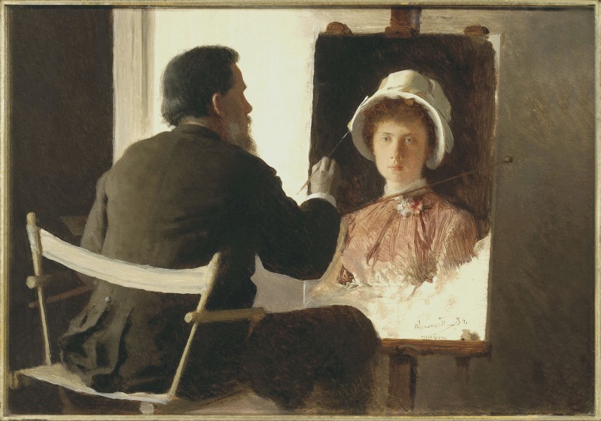 Ivan Kramskoy, Kramskoy Painting a Portrait of his Daughter, 1884. Oil on cardboard. The State Tretyakov Gallery, Moscow