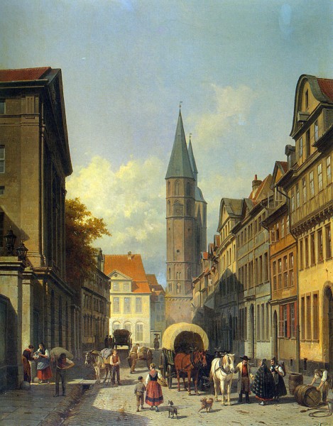 Jacques Carabain - Busy Street in a German Town