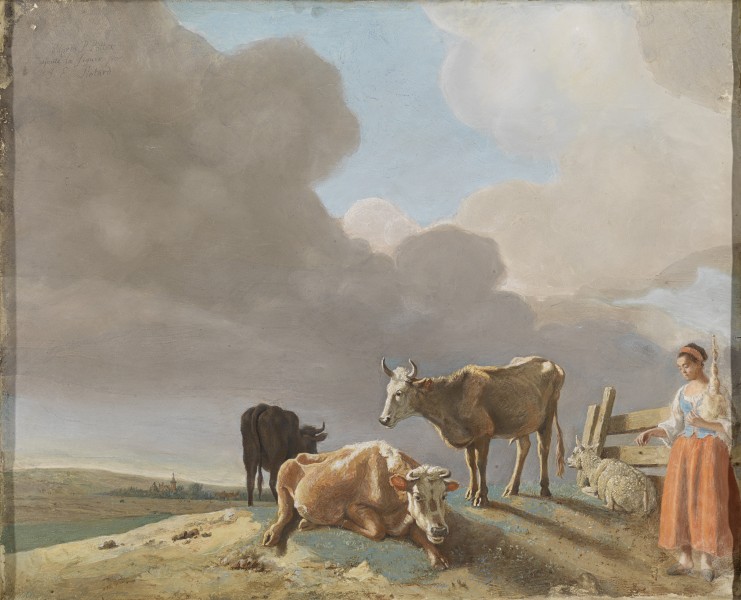 Jean-Étienne Liotard - Landschap met koeien, schapen en herderin