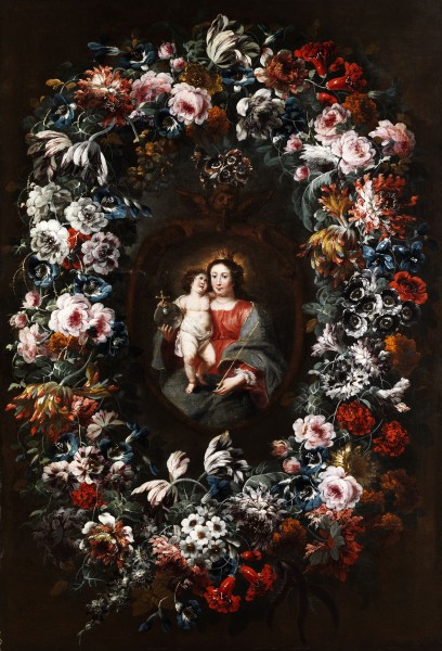 Jean Baptiste Morel - Virgin and Child in a Flower Garland