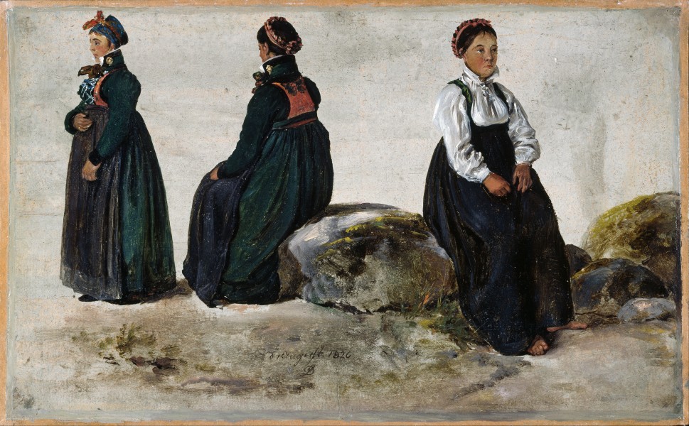 Johan Christian Dahl - Studies of Female Costumes from Luster in Sogn - Google Art Project