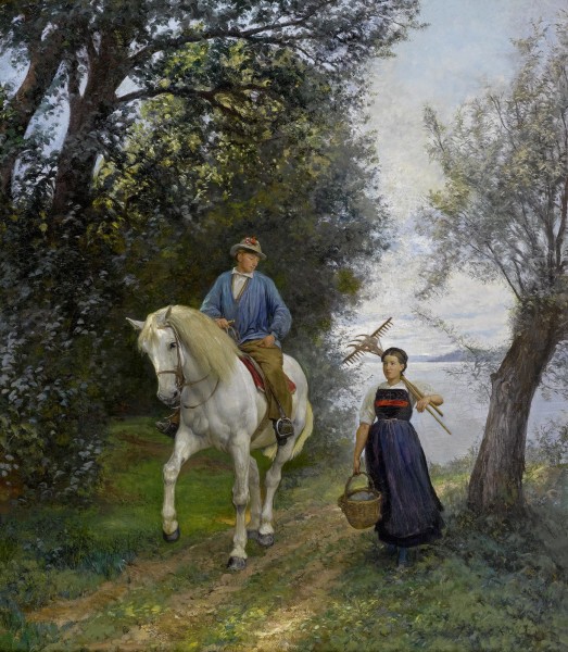 Johann Rudolf Koller Reiter und Bäurin an einem See