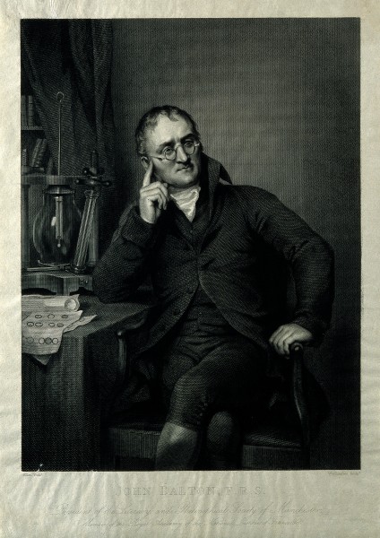 John Dalton. Line engraving by W. H. Worthington, 1823, afte Wellcome V0001445