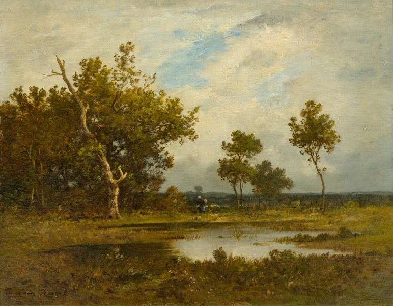 Léon Richet Reisigsammlerin bei einem Teich