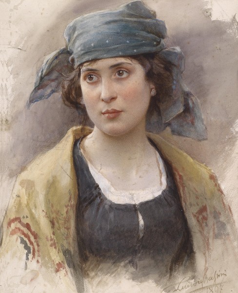 Ludwig Johann Passini Mädchen mit grünem Kopftuch 1897