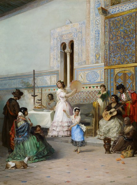 Manuel Wssel de Guimbarda Genre Scene at the Alcázar of Seville