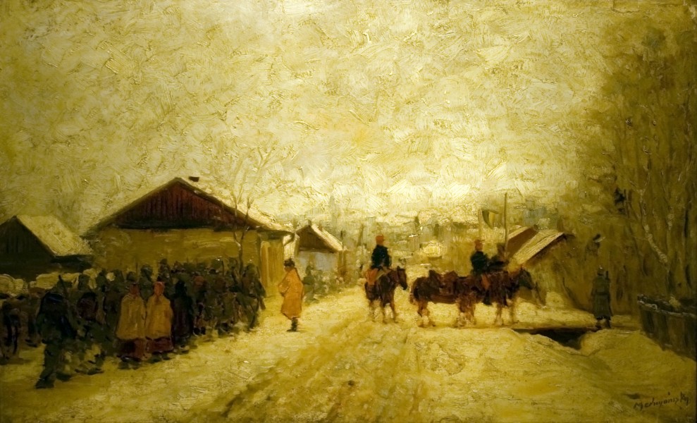 Marching Soldiers in Winter Landscape