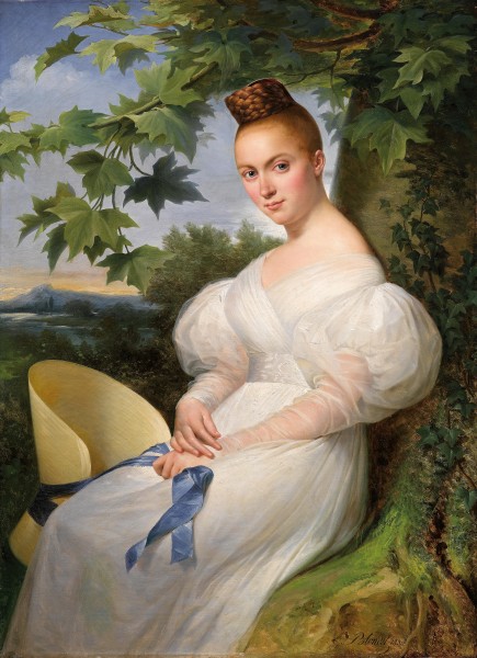 Merry-Joseph Blondel Porträt einer jungen Frau mit Strohhut 1830