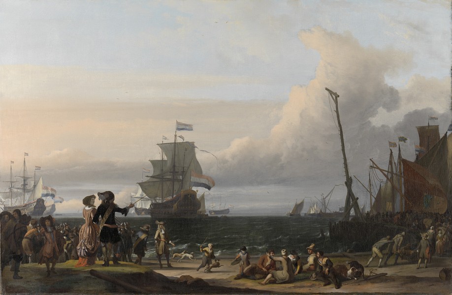 Nederlandse schepen op de rede van Texel; in het midden de 'Gouden Leeuw', het vlaggeschip van Cornelis Tromp Rijksmuseum SK-A-8