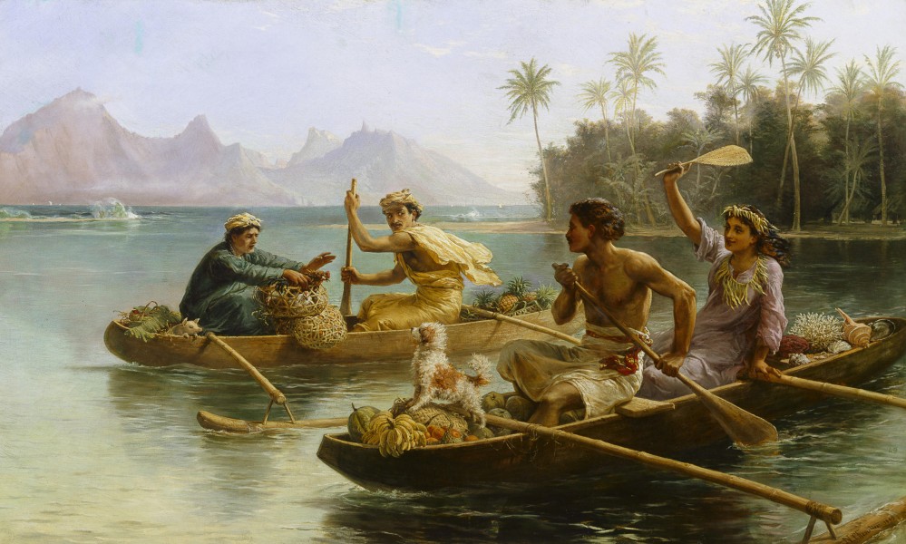 Nicholas Chevalier, Race to the market, Tahiti, 1880, oil on canvas
