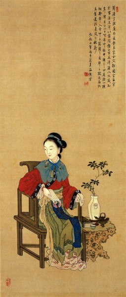 Oda Kaisen Bo Tao colors on silk hanging scroll Rakuto Ihoku-kan