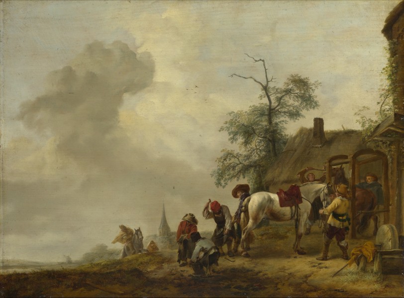 Philips Wouwerman - A Horse being Shod outside a Village Smithy (1640s)