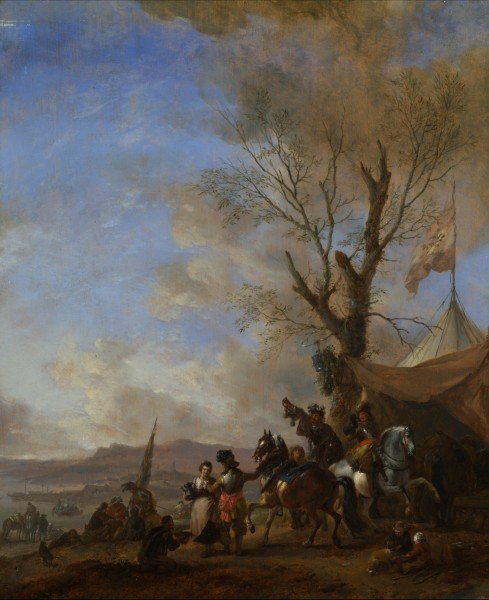 Philips Wouwerman - Cavalrymen halted at a Sutler's Booth (1650s)