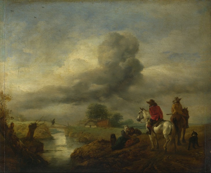 Philips Wouwerman - Two Vedettes on the Watch by a Stream (1650s)