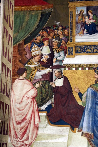 Pinturicchio, liberia piccolomini, 1502-07 circa, Enea Silvio riceve il cappello cardinalizio 03