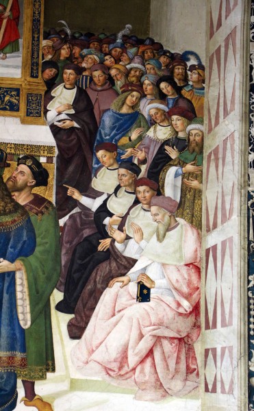 Pinturicchio, liberia piccolomini, 1502-07 circa, Enea Silvio riceve il cappello cardinalizio 05