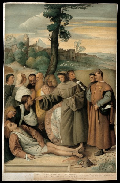 Saint Antony of Padua. Colour lithograph, 1873, by L. Gruner Wellcome V0033420