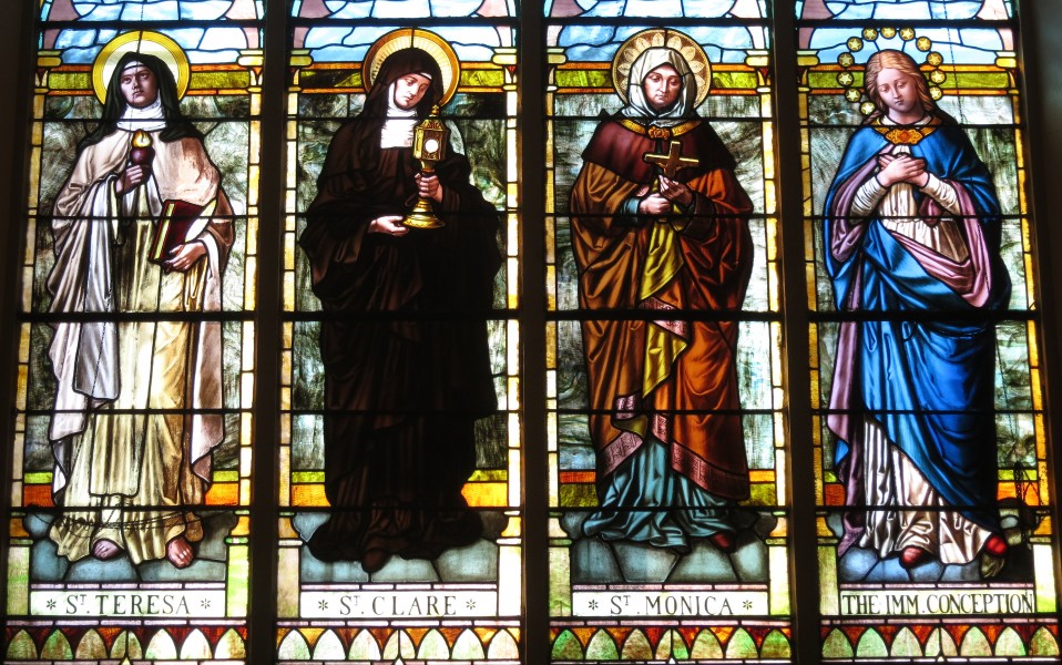 Saint Luke Catholic Church (Danville, Ohio) - stained glass, Saints Teresa of Avila, Clare of Assisi, Monica, and the Immaculate Conception